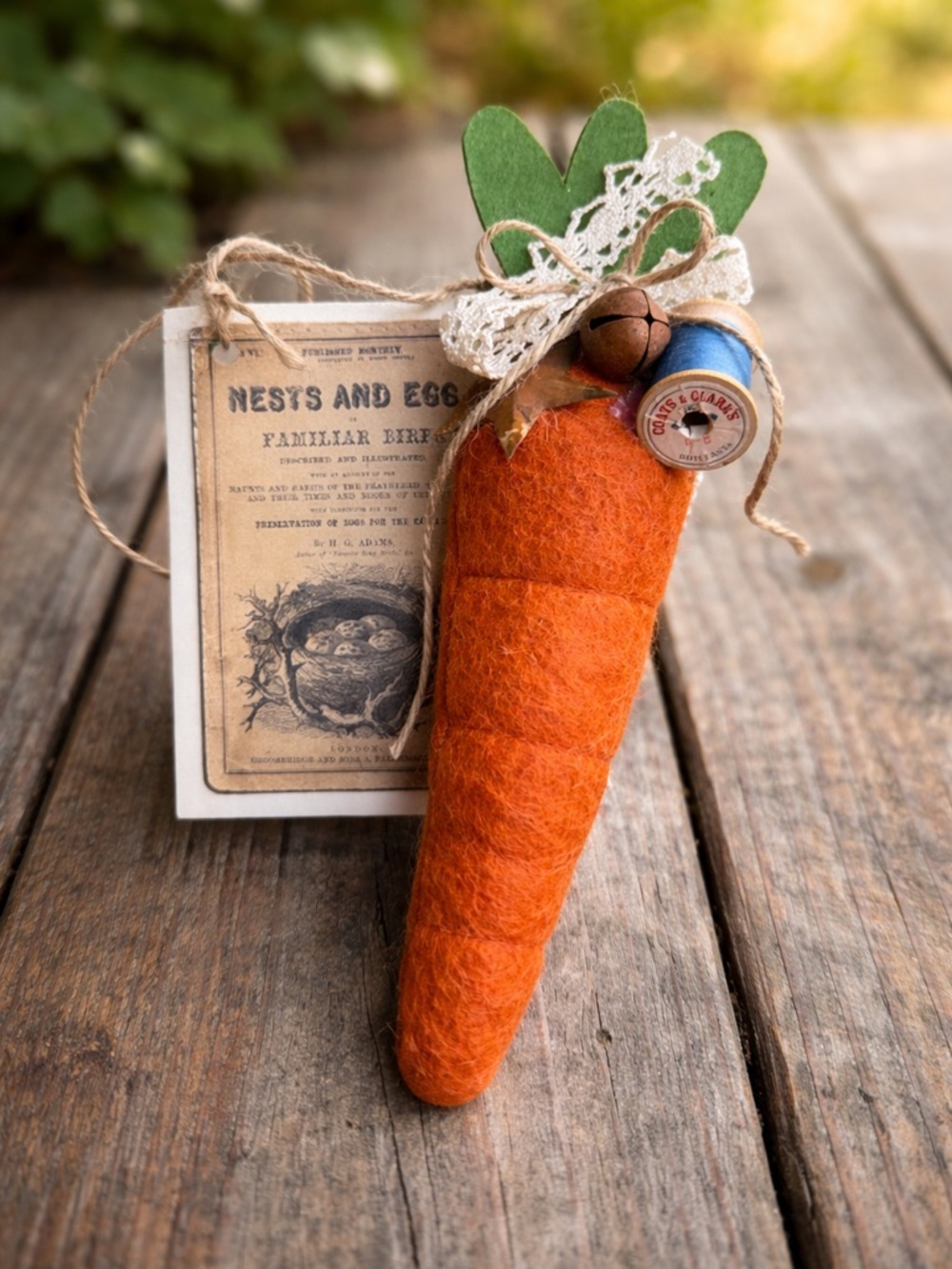 Handmade Rustic Felt Carrot Easter Hanging Decoration 9” x 5.5” Spring